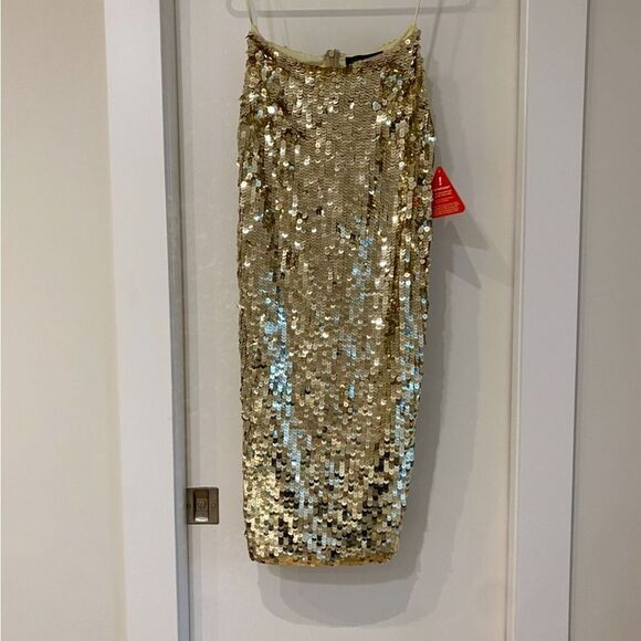 STARLET Sequin Hearts Liquid Gold Sequin High waist Midi Pencil skirt ASOS 4 NWT - Picture 8 of 8